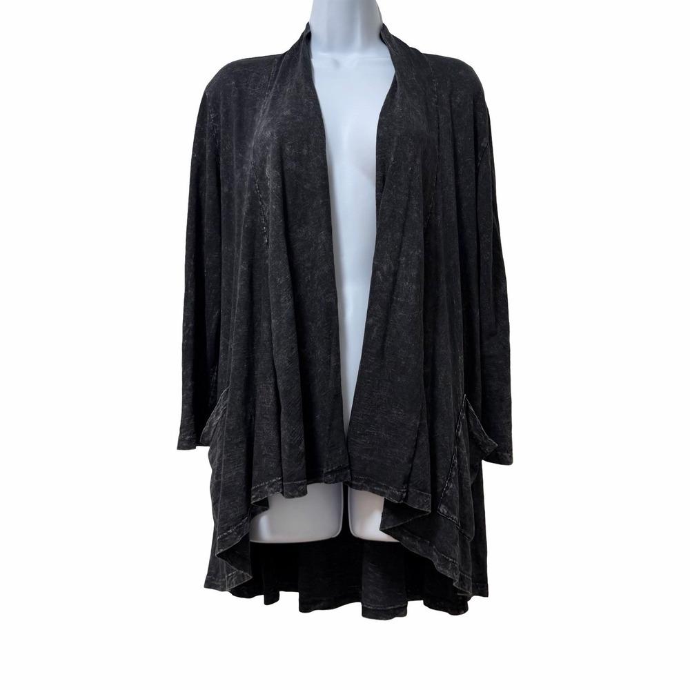 Jess & Jane Mineral Washed Open Front Cotton Cardigan Size L Black Lagenlook